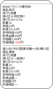 預り資産画面(携帯版)サンプル